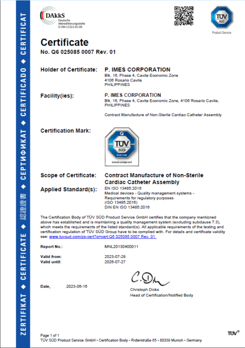 Certifications - P. IMES Corp.